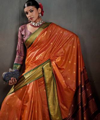 orange graceful art silk blend woven jacquard saree 3