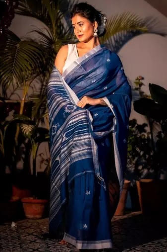 blue hand woven cotton bengal handloom all seasons sarees