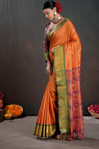 orange graceful art silk blend woven jacquard saree