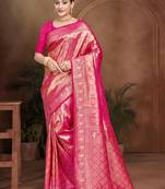 rani pink color kanjivaram silk blend fabric woven designer graceful partywear saree