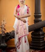 white hand woven cotton zari work all seasons sarees