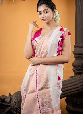 white hand woven cotton zari work all seasons sarees 2