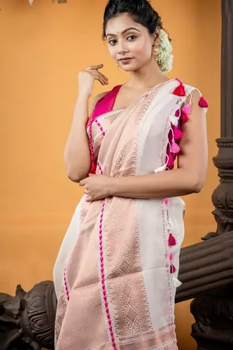 white hand woven cotton zari work all seasons sarees