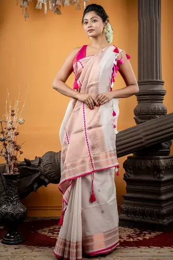 white hand woven cotton zari work all seasons sarees