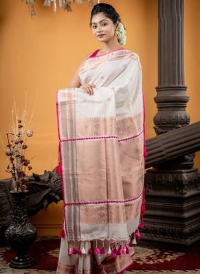 white hand woven cotton zari work all seasons sarees 4