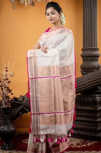white hand woven cotton zari work all seasons sarees