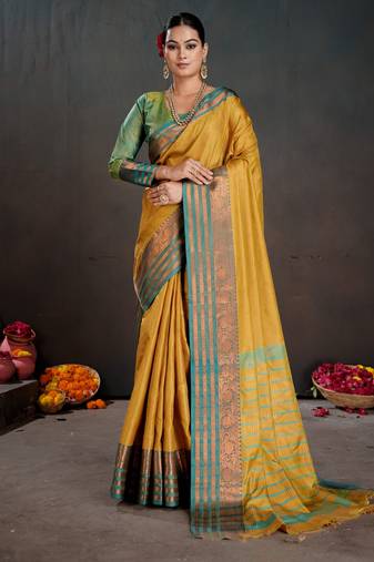 mustard color beautiful woven jacquard designer art silk saree