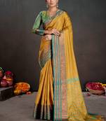 mustard color beautiful woven jacquard designer art silk saree