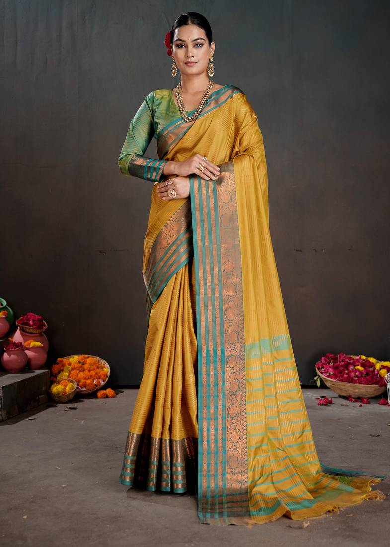 mustard color beautiful woven jacquard designer art silk saree