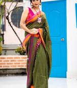 green hand woven cotton bengal handloom all seasons sarees