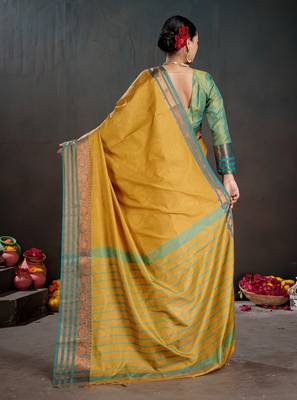 mustard woven jacquard art silk blend saree 2