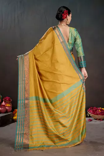 mustard woven jacquard art silk blend saree