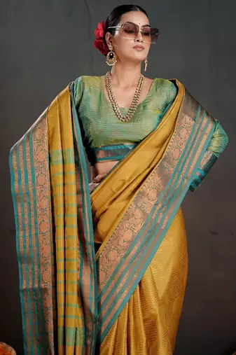 mustard woven jacquard art silk blend saree