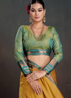 mustard woven jacquard art silk blend saree 5