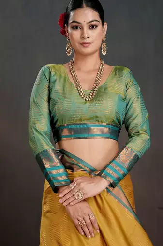 mustard woven jacquard art silk blend saree