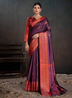 purple woven jacquard art silk blend saree 1