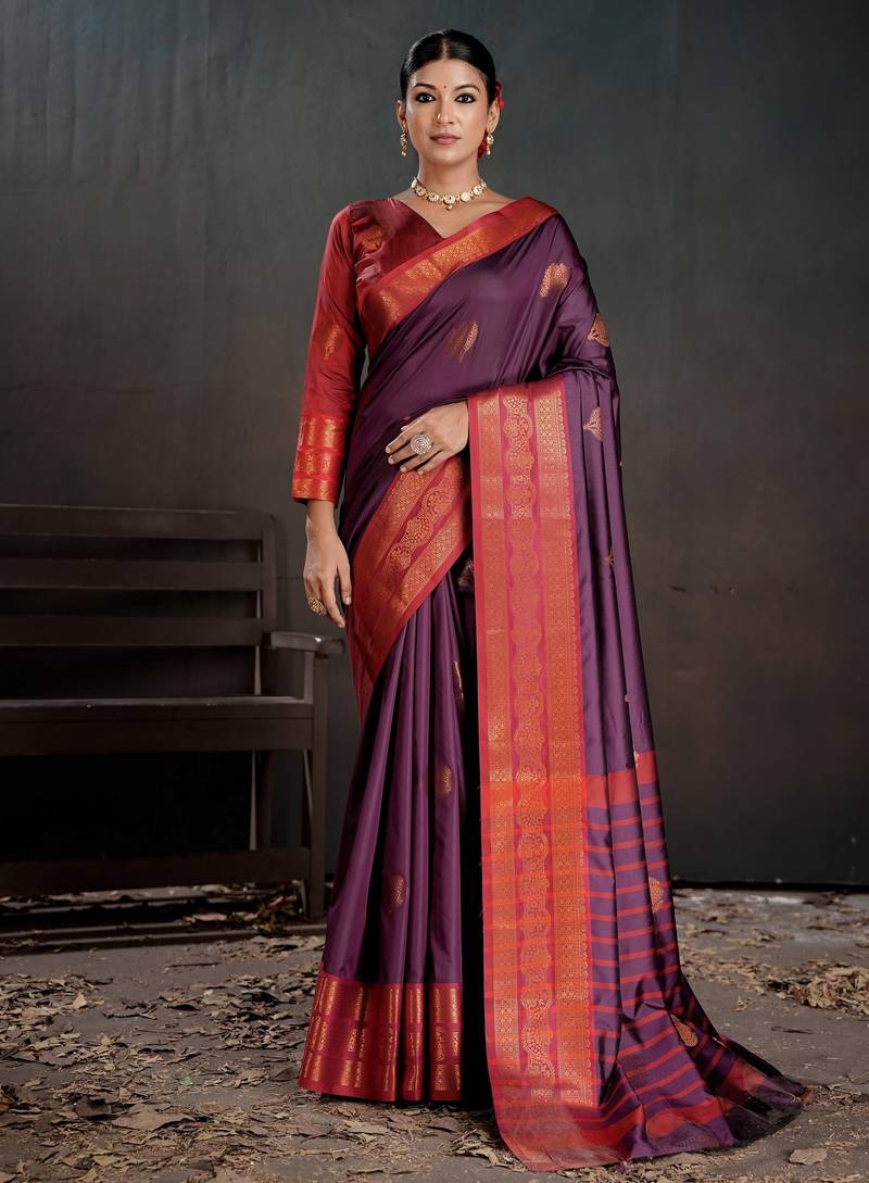 purple color beautiful woven jacquard designer art silk saree