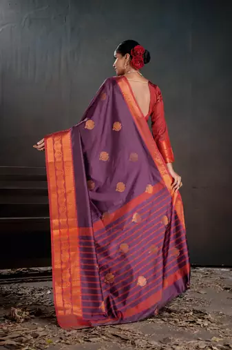 purple woven jacquard art silk blend saree