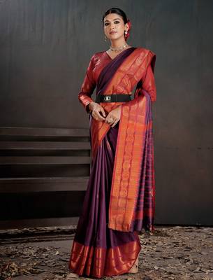 purple woven jacquard art silk blend saree 3