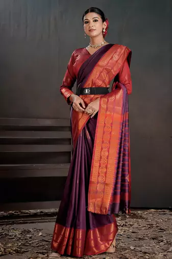 purple woven jacquard art silk blend saree