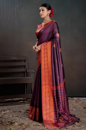 purple woven jacquard art silk blend saree