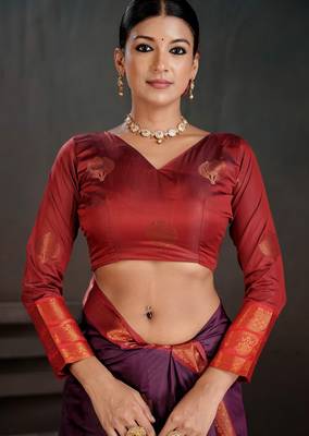 purple woven jacquard art silk blend saree 5