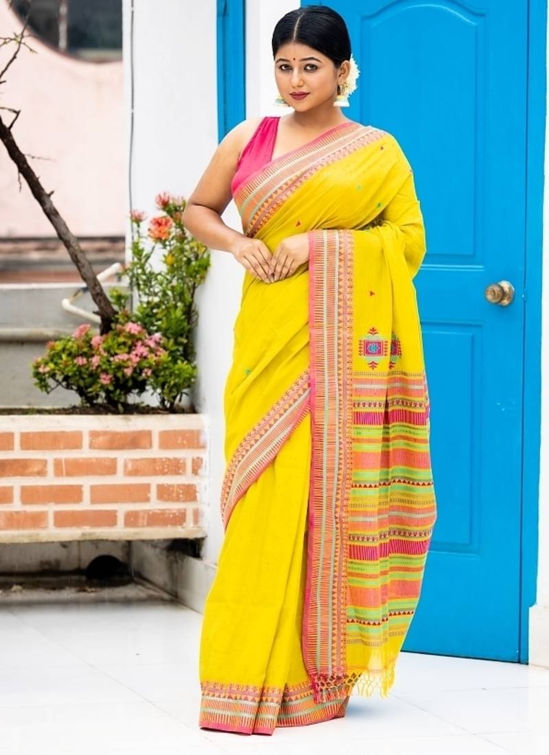 green hand woven cotton bengal handloom all seasons sarees