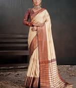 off white color beautiful woven jacquard designer art silk saree