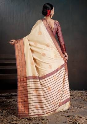 off white woven jacquard art silk blend saree 2