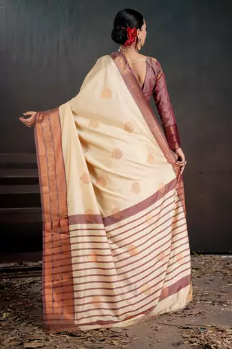off white woven jacquard art silk blend saree