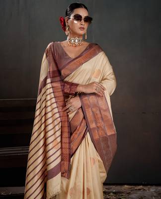 off white woven jacquard art silk blend saree 3
