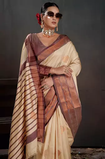 off white woven jacquard art silk blend saree