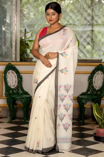 white hand woven cotton bengal handloom all seasons sarees