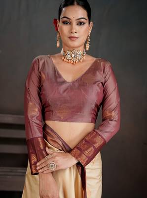 off white woven jacquard art silk blend saree 5