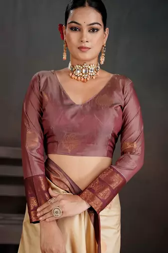 off white woven jacquard art silk blend saree