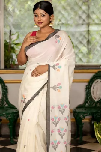 white hand woven cotton bengal handloom all seasons sarees