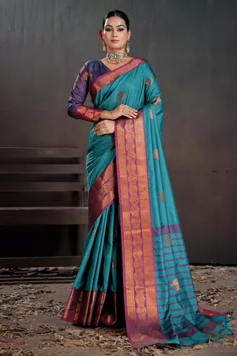 teal color beautiful woven jacquard designer art silk saree