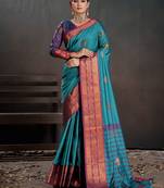 teal color beautiful woven jacquard designer art silk saree