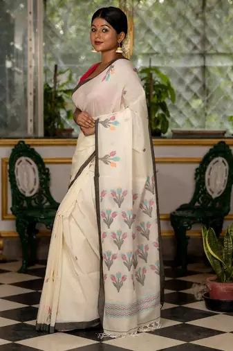 white hand woven cotton bengal handloom all seasons sarees