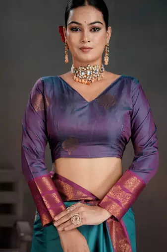 teal woven jacquard art silk blend saree