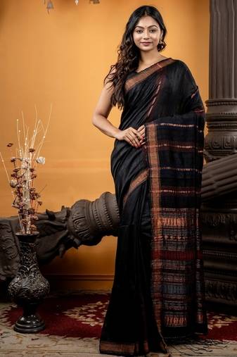 black hand woven matka silk blend zari work all seasons sarees