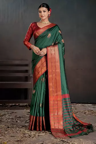 green color beautiful woven jacquard designer art silk saree