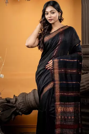black hand woven matka silk blend zari work all seasons sarees