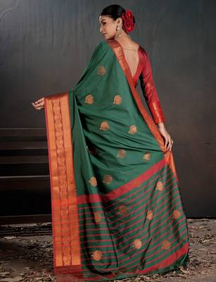 green woven jacquard art silk blend saree 2