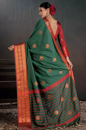 green woven jacquard art silk blend saree