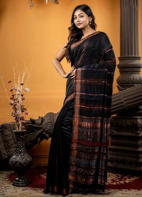 black hand woven matka silk blend zari work all seasons sarees 3
