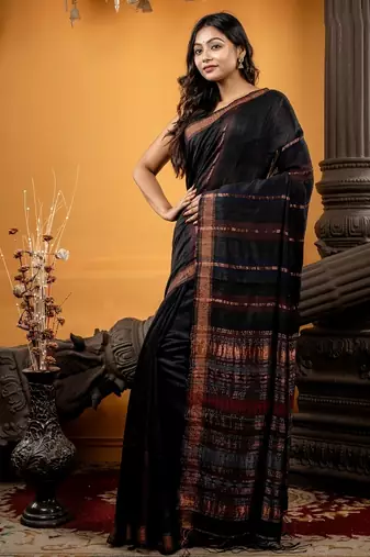 black hand woven matka silk blend zari work all seasons sarees