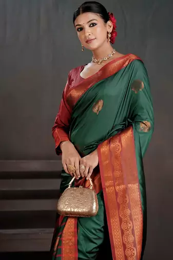green woven jacquard art silk blend saree