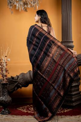 black hand woven matka silk blend zari work all seasons sarees 4