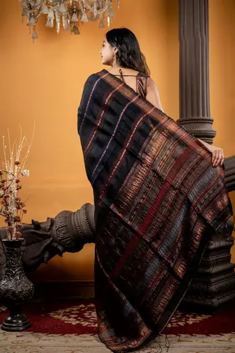 black hand woven matka silk blend zari work all seasons sarees